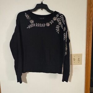Broadway Black Beaded Embellished Crewneck Sweatshirt Women's Size S